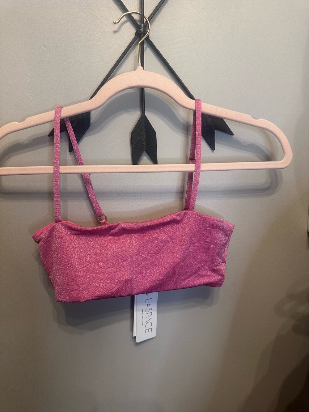 L*Space Pink Shimmer Reversible Bandeau Bikini Top